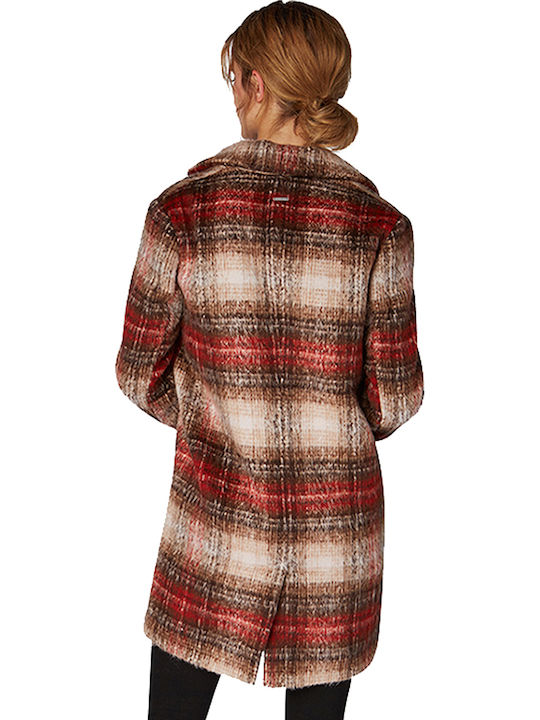 Tom Tailor Women's Checked Short Coat with Buttons Brilliant Red