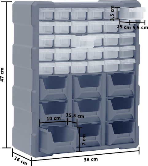 vidaXL Συρταριέρα Εργαλείων Plastic 39 Slot W38xD16xH47cm