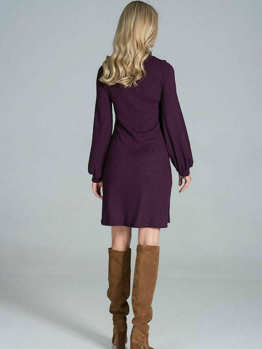 Figl M831 Mini Dress Long Sleeve Turtleneck Violet 157491