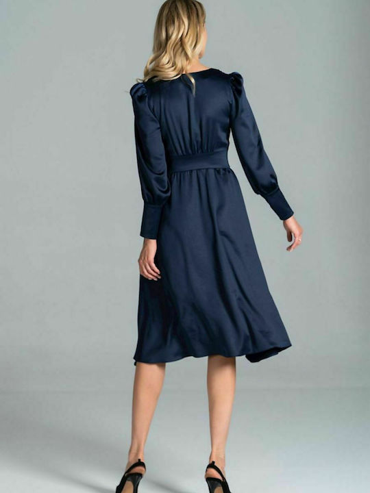 Figl M825 Midi Dress for Wedding / Baptism Satin Navy Blue 157516