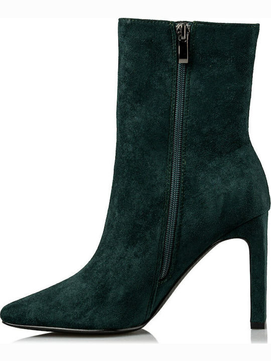 Suede Women's Ankle Boots with High Heel Green