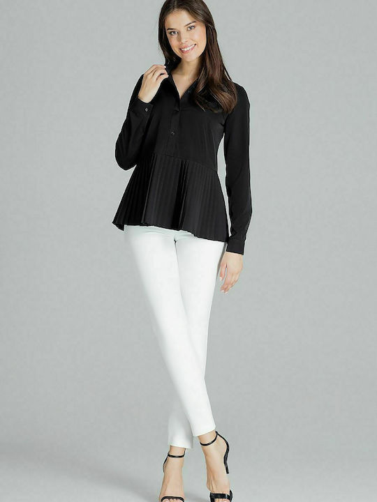 Lenitif L089 Women's Blouse Long Sleeve with Zipper Black