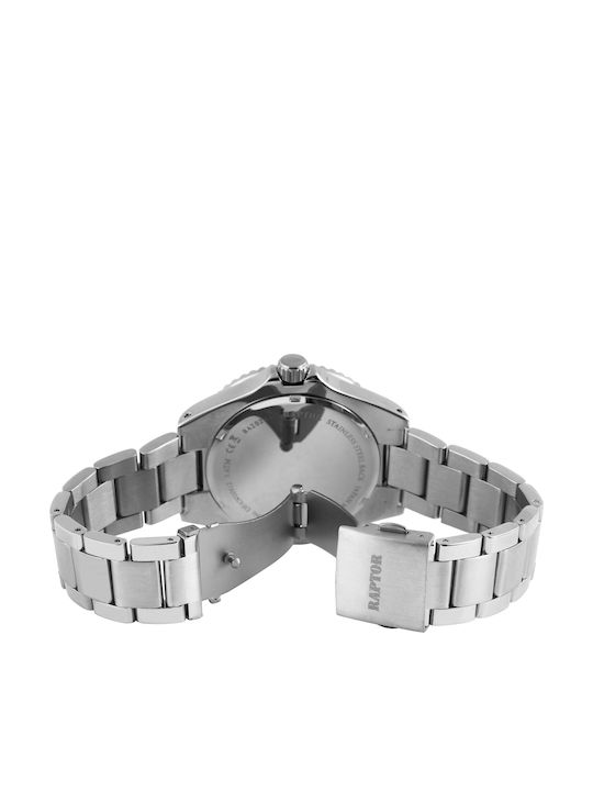 Raptor Ανδρικό Ρολόι 43mm Μπαταρίας με Ασημί Μεταλλικό Μπρασελέ