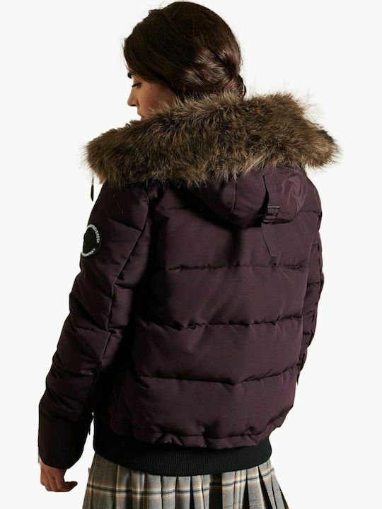 Everest Kurz Damen Puffer Jacke mit pelziger Kapuze für Winter Lila