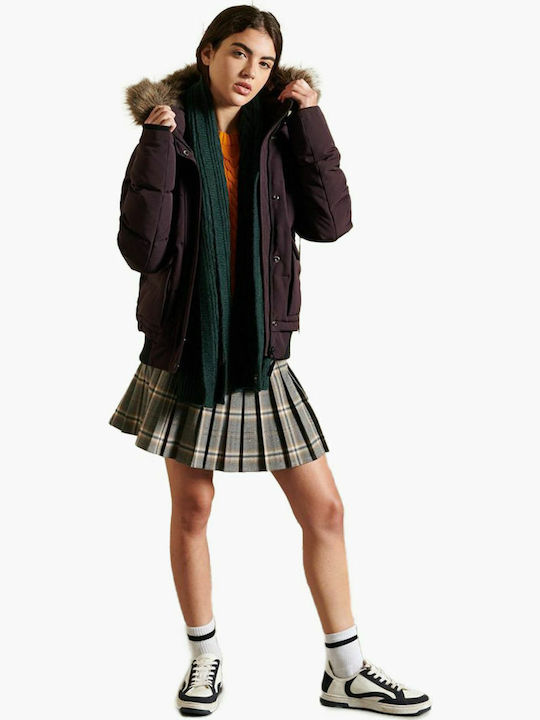 Everest Kurz Damen Puffer Jacke mit pelziger Kapuze für Winter Lila