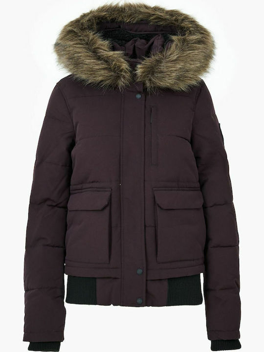 Everest Kurz Damen Puffer Jacke mit pelziger Kapuze für Winter Lila
