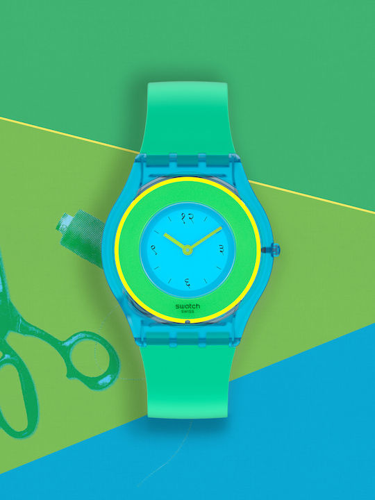 Swatch Hara Green Γυναικείο Ρολόι 34mm Μπαταρίας με Πράσινο Καουτσούκ Λουράκι