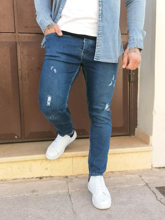 Blaue Herrenjeans mit Verschleiß DR4081