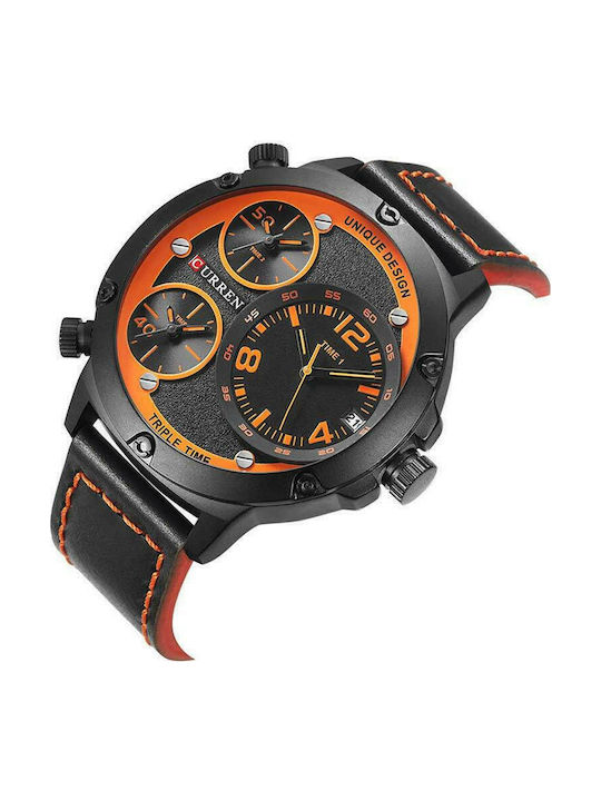 Curren Uhr Chronograph Batterie mit Lederarmband Orange/Black