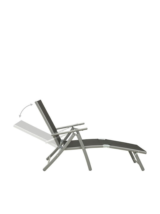 Aluminum Garden Pool Deckchair with Textilene Fabric Black Set with Table 3 Pieces 178x61.5x60cm