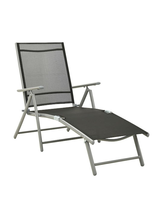 Aluminum Garden Pool Deckchair with Textilene Fabric Black Set with Table 3 Pieces 178x61.5x60cm