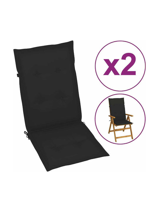 vidaXL Garden Chair Cushion with Back Black 2pcs 120x50cm.