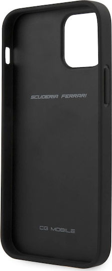 Ferrari Off Track Hard Leather Embossed Stripes Umschlag Rückseite Leder Schwarz (iPhone 12 Pro Max)
