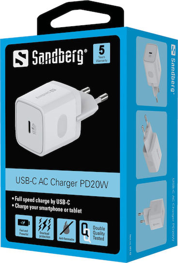 Sandberg Încărcător Fără Cablu cu Port USB-C 20W Livrarea energiei Albς (441-42)