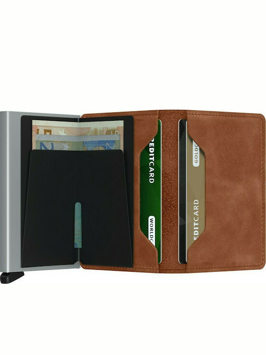 Slimwallet Vintage Leather Men's Wallet Cards Cognac/Silver