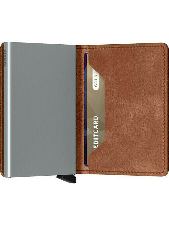 Slimwallet Vintage Leather Men's Wallet Cards Cognac/Silver