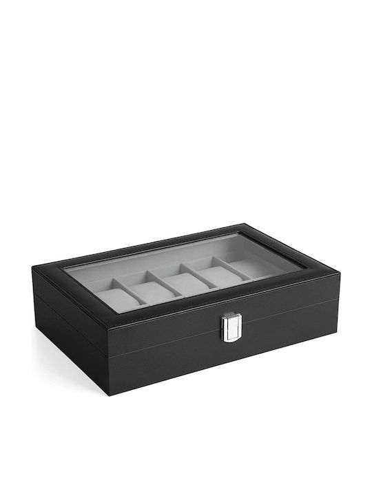 Songmics Wooden Case with transparent lid for 12 watches in Black color JWB12BK