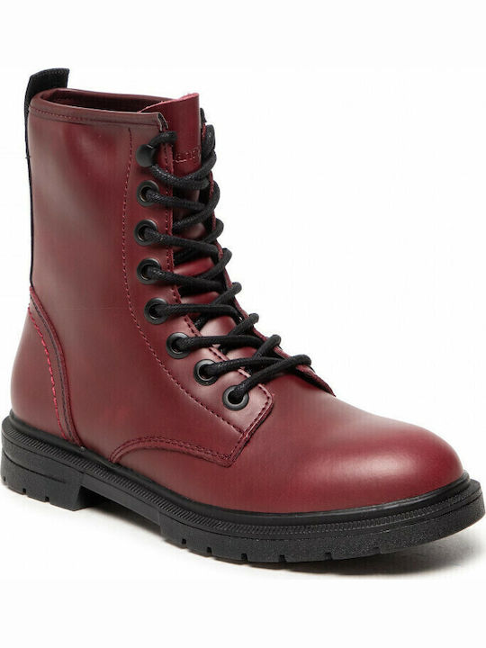 Spike Mid Leather Women's Ankle Boots Burgundy