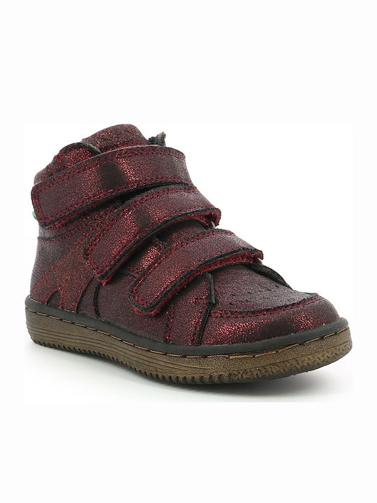 Kickers Lohan Kids Leather Boots with Hoop & Loop Closure Burgundy