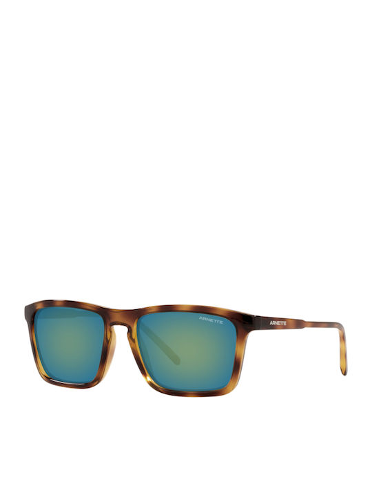 Herren Sonnenbrille mit Braun Schildkröte Kunststoff Gestell und Grün Spiegel Linse