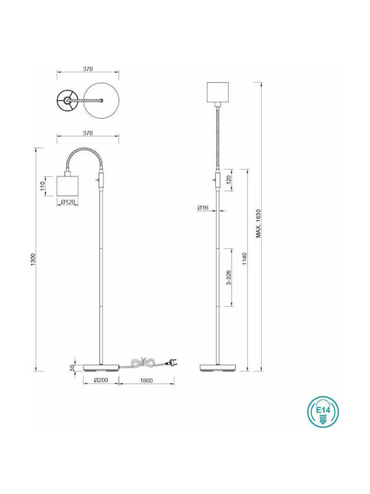 Trio Lighting Tommy Floor Lamp H130xW20cm. with Socket for Bulb E14 White