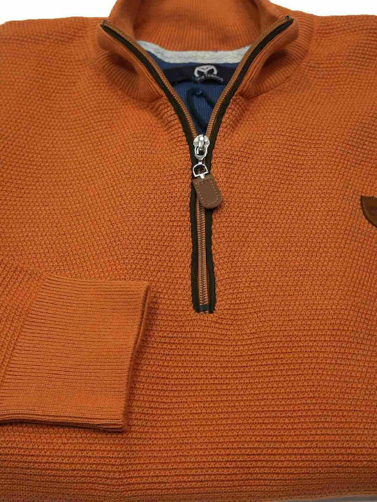 Makis Tselios Fashion BN260 Herren Langarm-Pullover Ausschnitt mit Reißverschluss Orange