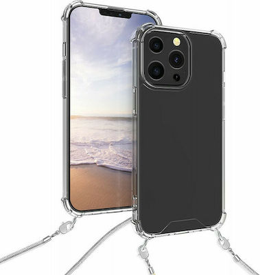 KWmobile Back Cover Σιλικόνης με Λουράκι Διάφανο/Ασημί (iPhone 13 Pro)