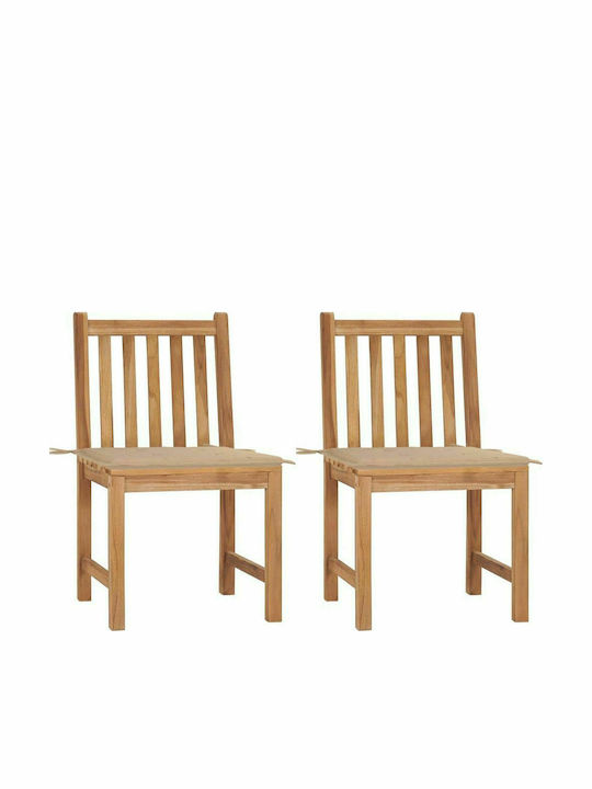 Outdoor Chair Wooden Teak / Beige Cushion with Cushion 2pcs 50x53x90cm