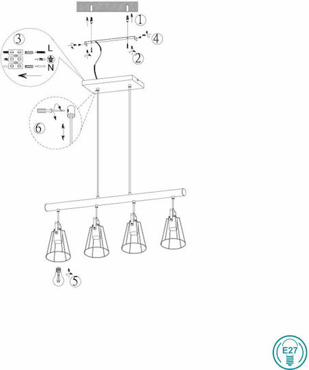 Trio Lighting Jaipur Pendant Light Beige Rail for 4 Bulbs E27 80x150cm