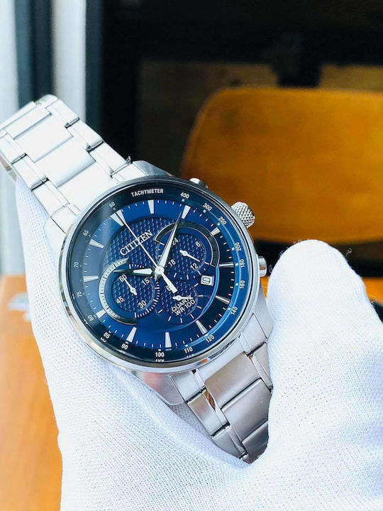 Citizen Ανδρικό Ρολόι 42mm Χρονογράφος Μπαταρίας με Ασημί Μεταλλικό Μπρασελέ