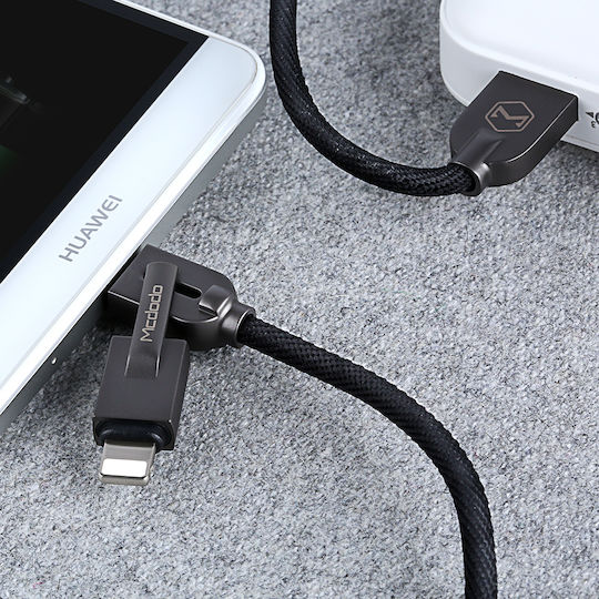 Mcdodo Braided Cablu USB la Lightning / micro USB cu mai multe porturi Negru 1.2m (CA-3911)