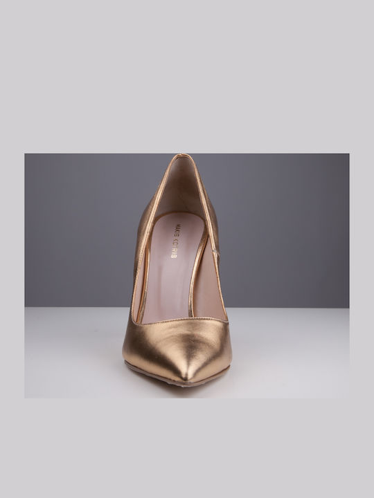 Leather Pointed Toe Gold Heels