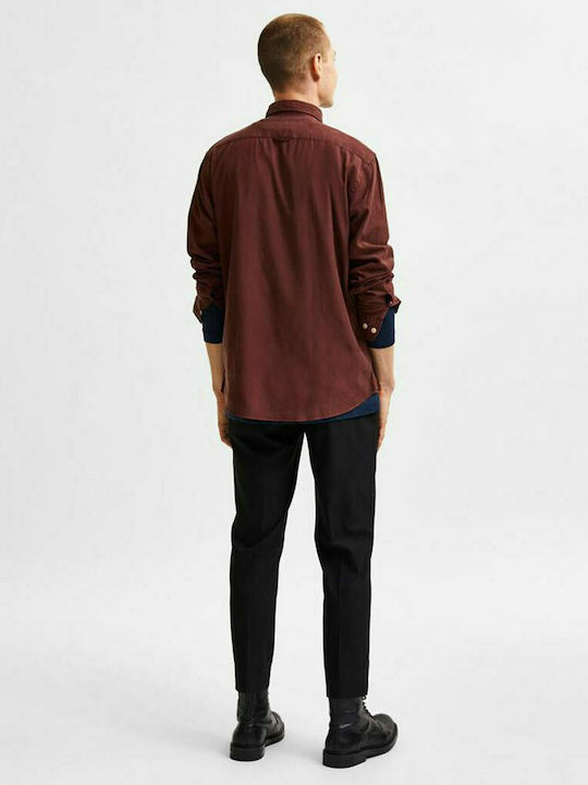 Selected Men's Shirt Long Sleeve Cotton BItter Chocolate