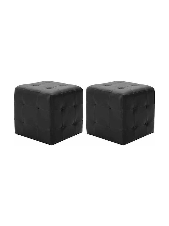 Stool For Living Room Upholstered with Leatherette Black 2pcs 30x30x30cm