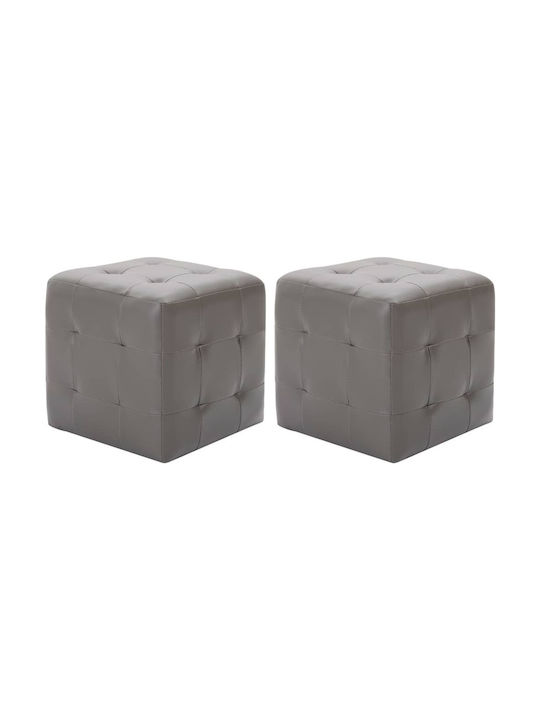 Stool For Living Room Upholstered with Leatherette Gray 2pcs 30x30x30cm