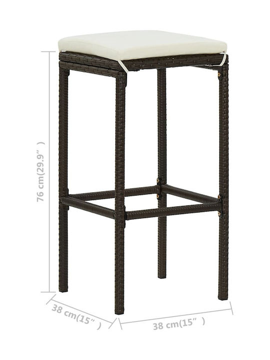 Hocker für Bar Für den Außenbereich Rattan mit Kissen Brown / White Cream 2Stück 38x38x76cm