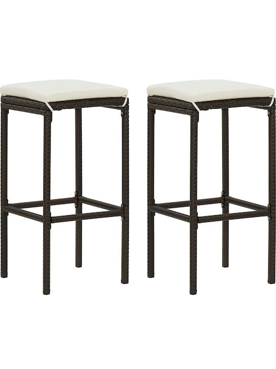 Hocker für Bar Für den Außenbereich Rattan mit Kissen Brown / White Cream 2Stück 38x38x76cm