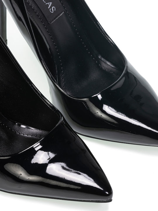 Tsoukalas Shoes Μυτερές Γόβες από Λουστρίνι με Τακούνι Στιλέτο Μαύρες