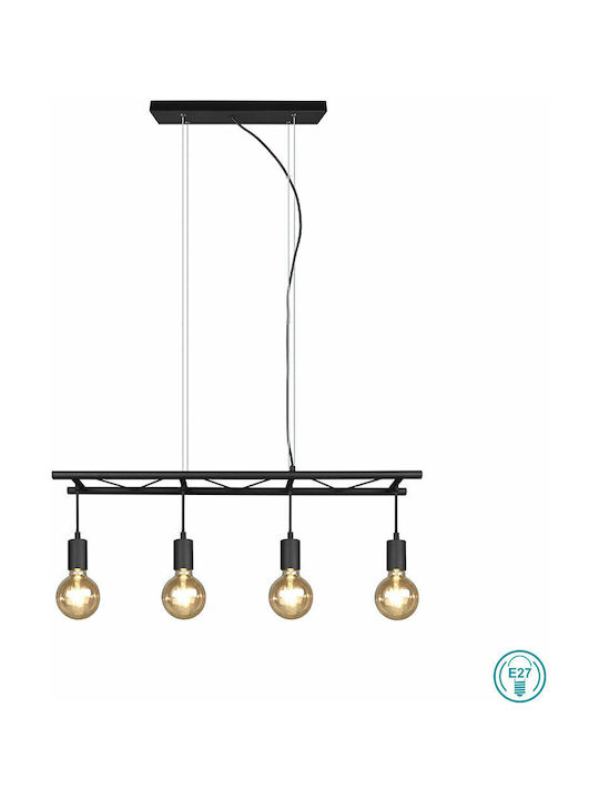 Trio Lighting Ladder Μοντέρνο Κρεμαστό Φωτιστικό Πολύφωτο Ράγα για 4 Λαμπτήρες E27 σε Μαύρο Χρώμα