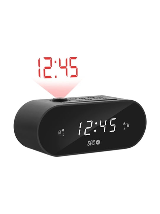 SPC 16x6.7cm Tabletop Digital Clock with Alarm & Radio Black 4586N