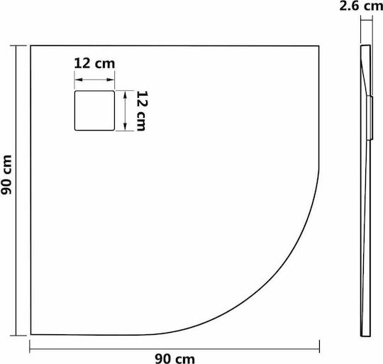 vidaXL Ημικυκλική Ακρυλική Ντουζιέρα 90x90cm Καφέ