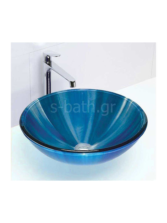 Gloria Dia Glass Επικαθήμενος Νιπτήρας Γυάλινος 42x42x14.5cm Μπλε