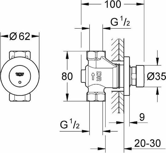 Grohe Euroeco Μίκτης Μπαταρίας Εντοιχισμού Ντουζιέρας 1 Εξόδου Ασημί