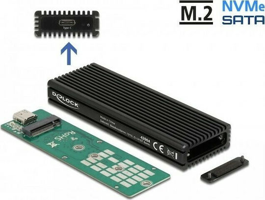 DeLock Твърд диск кутия M.2 PCI Express / SATA III NVMe с връзка Type-C в Черен цвят