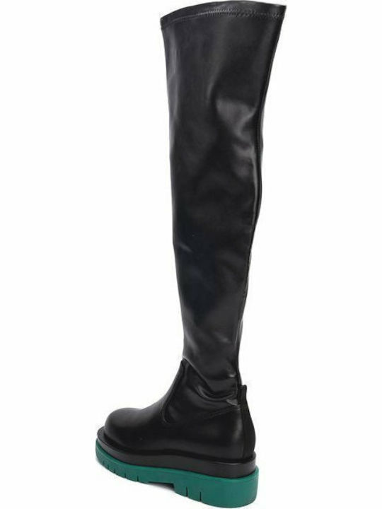 Leather Over the Knee Medium Heel Women's Boots with Zipper Nola Black