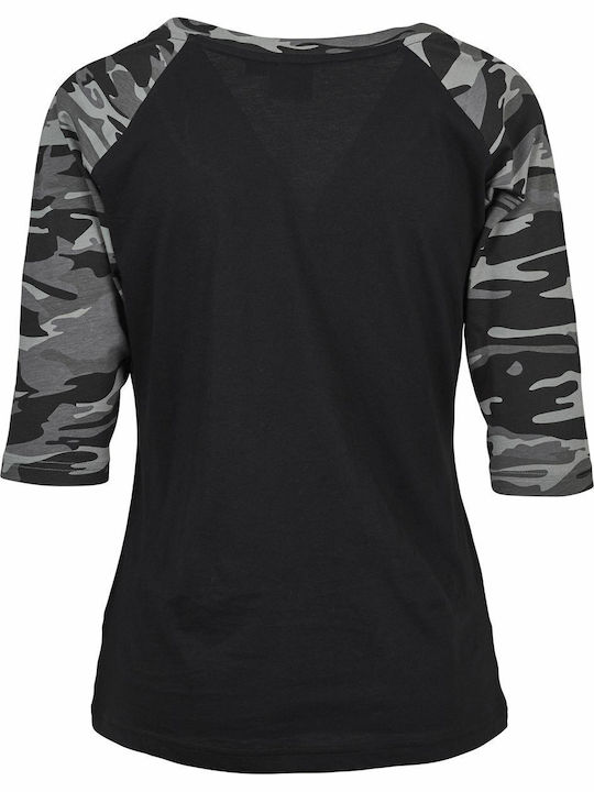 Γυναικεία Μπλούζα Βαμβακερή με Μανίκι 3/4 Black/Dark Camo