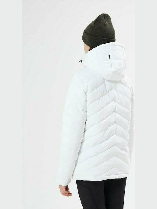 Basehit Lang Damen Puffer Jacke mit pelziger Kapuze für Winter Weiß