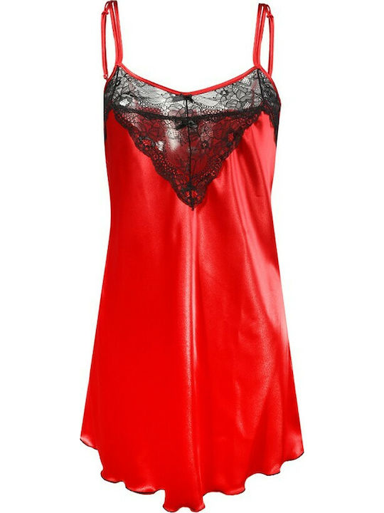 Dkaren Summer Satin Women's Nightdress Red Carla 121697