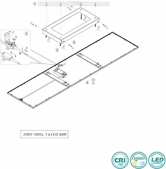 Trio Lighting Parallelogramm Vertieft LED Panel 34W mit Warmes Weiß Licht 3000K