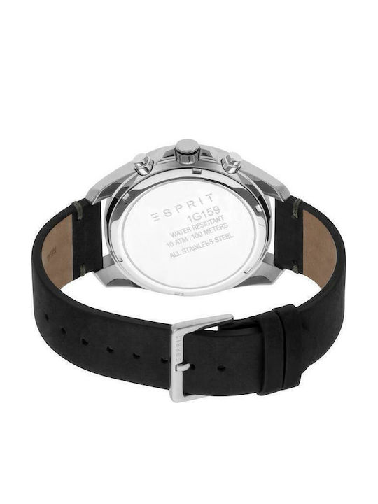 Esprit Field Chrono Men's Watch 44mm Chronograph Battery with Black Leather Strap